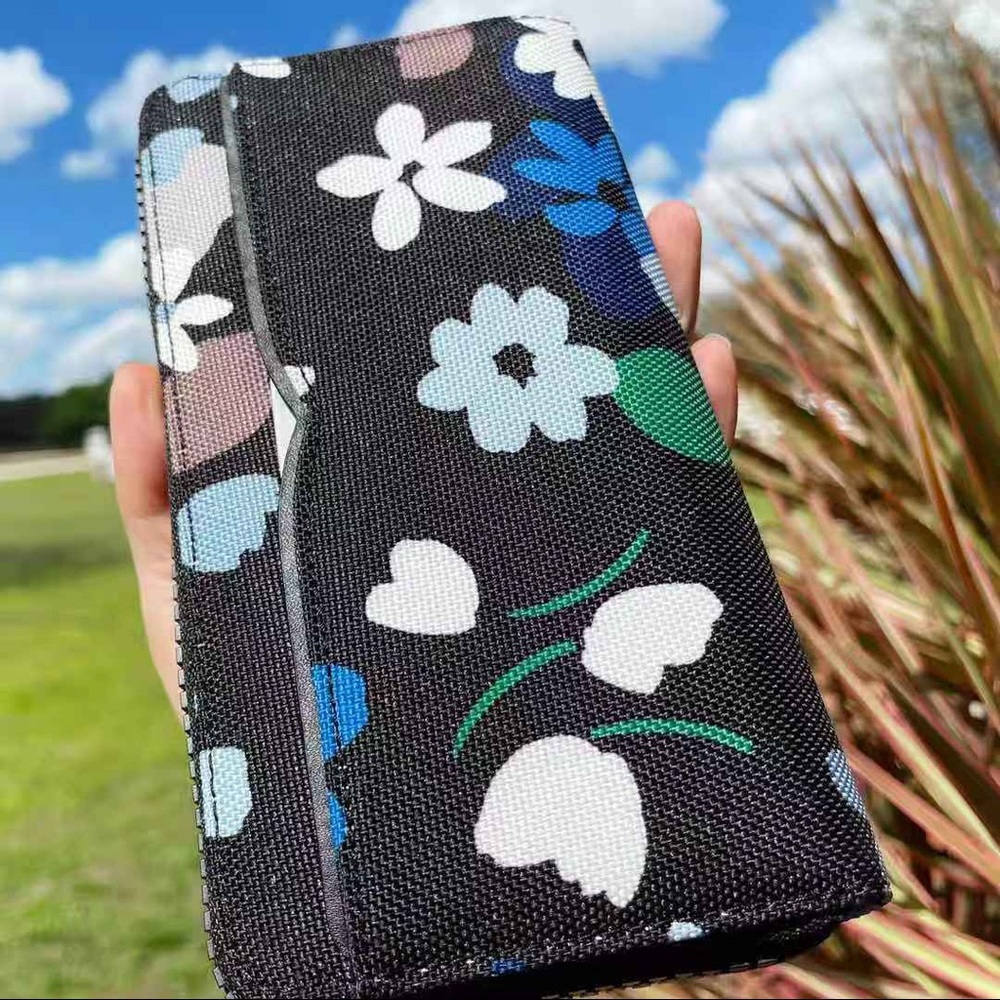 Kate Spade Jae Bold Bloom Continental Zip Around Wallet Black Floral Canvas - Picture 5 of 5